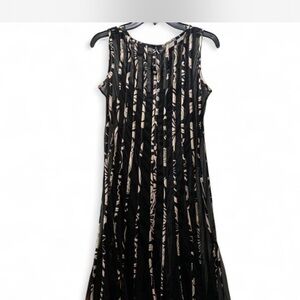 Black and Cream Patterned Midi Dress